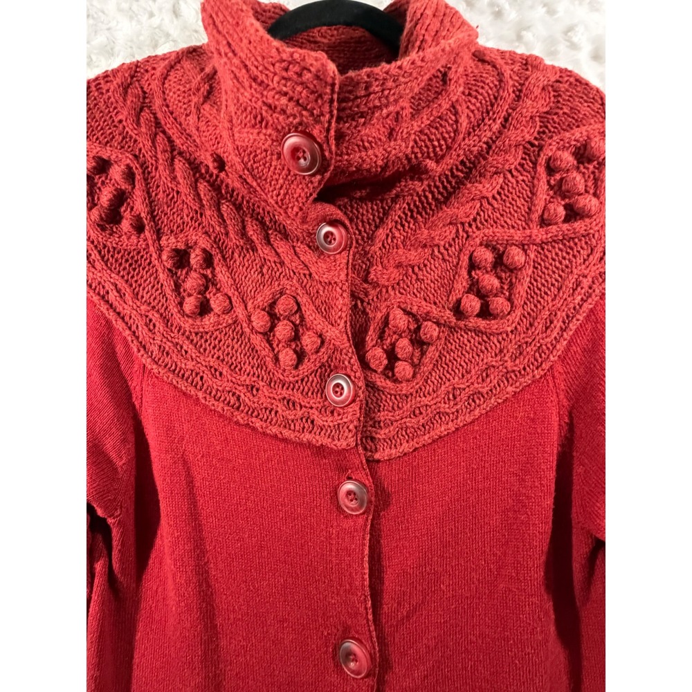 Sleeping on Snow Anthropologie Womens Red Cable Knit Cardigan Sweater Large - Picture 7 of 8
